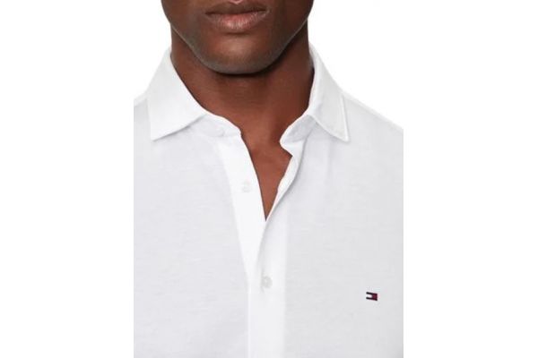 Men's White CL-Strtch Popl Solid RF Shirt Tommy Hilfiger MW0MW36913-YCF