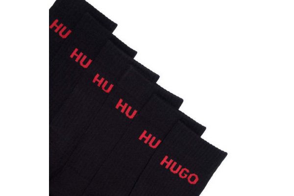 Men's Black 6 Pack Rib Logo Socks One Size 40-46 Hugo 50510187-001