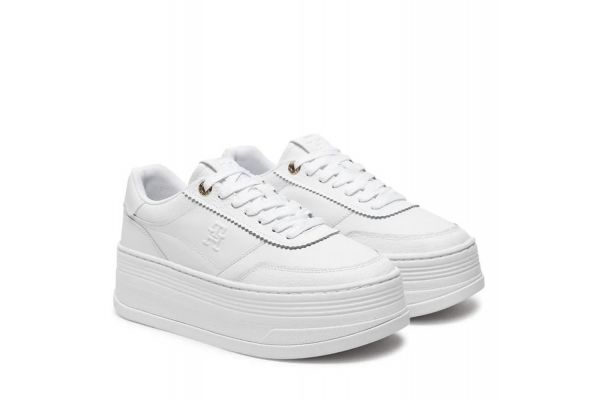 Γυναικεία Δερμάτινα Platform Lux Court Sneakers Λευκά Tommy Hilfiger FW0FW08379-YBS