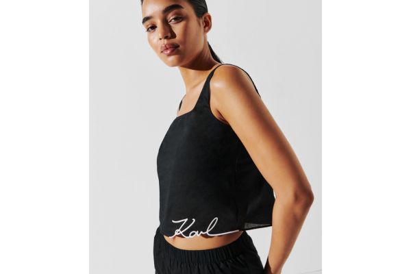 Women's Black Karl Signature Crop Top Karl Lagerfeld A1W46037-999 BLACK