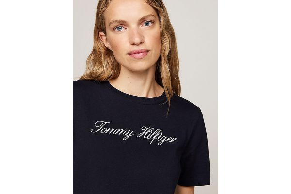 Women's Navy Blue Nos Script Regular C-Nk Ss Tommy Hilfiger WW0WW43459-02G