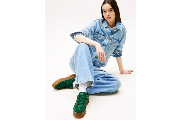 Women's Green The Greenwich Flatform Suede Sneakers Tommy Jeans EN0EN02734-L2P