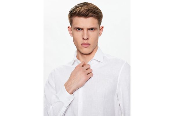 Men's White Linen Solid Slim Shirt Calvin Klein K10K109286-0K4