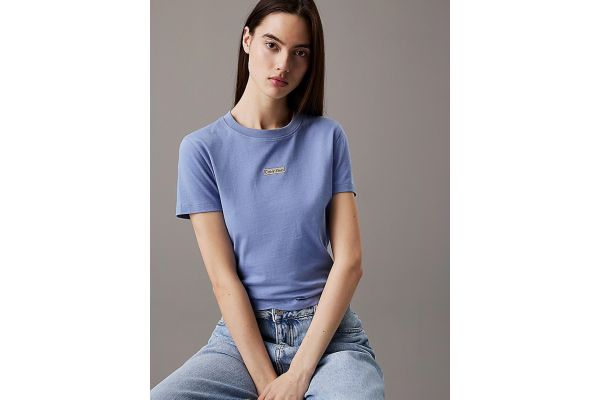 Women's Blue Placed Institutional Baby Tee Calvin Klein J20J225524-CE0