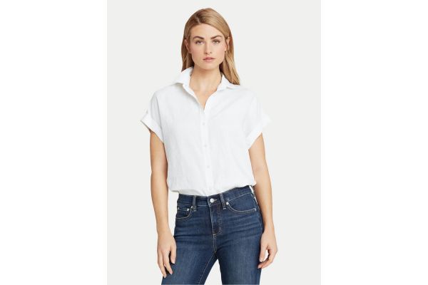 Γυναικείο Broono Λινό Κοντομάνικο Πουκάμισο Λευκό Ralph Lauren 200699152001-100
