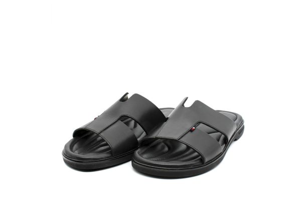 Men's Black Leather Premium Hilfiger Slipon ΤH Sandal Tommy Hilfiger FM0FM05357-BDS