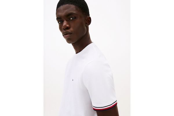 Men's White Global Stripe Cuff Tee Tommy Hilfiger MW0MW38630-YBR