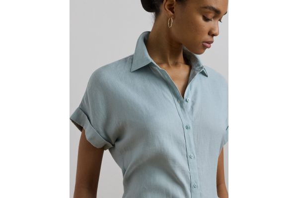 Γυναικείο Λινό Κοντομάνικο Πουκάμισο Γαλάζιο Ralph Lauren 200699152054-400