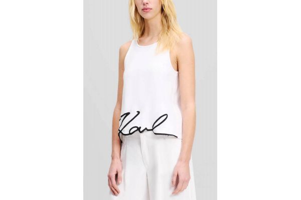Women's White SIGNATURE HEM TANK TOP Karl Lagerfeld A2W17066-100 White