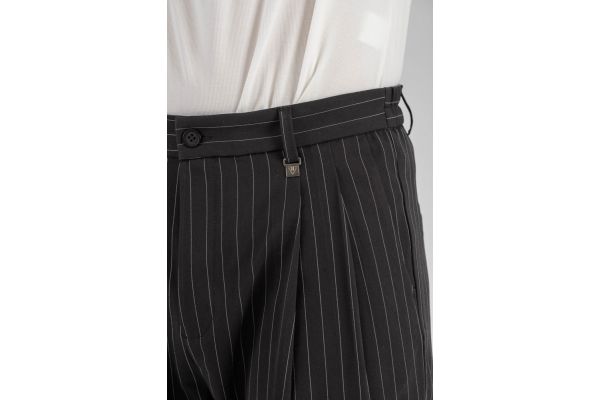 Ανδρικό Ριγέ Παντελόνι Μαύρο Vittorio GENOVAP-BLACK