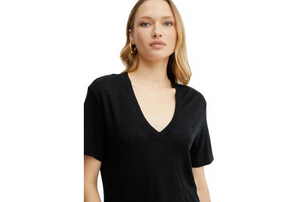 Γυναικείο Λινό C_Ela_1 T-Shirt Μαύρο Boss 50538645-001
