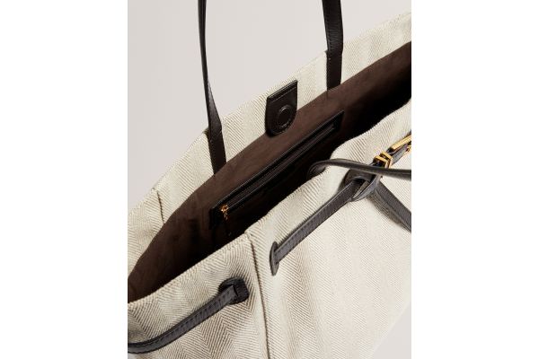 Women's Ecru Tafanie Belted Herringbone Canvas Large Tote Bag Ted Baker 279042-BRN CHOC