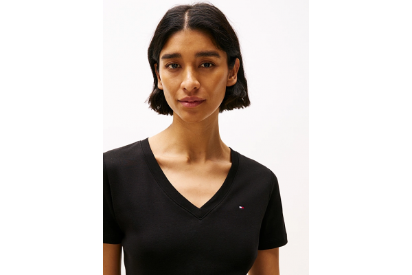 Women's Black New Slim Cody V-neck Ss Tommy Hilfiger WW0WW40584-BDS