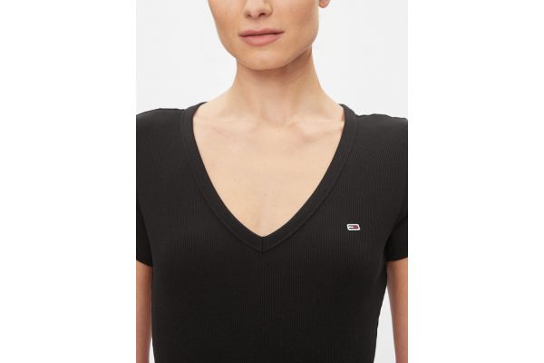 Women's Black Tjw Slim Essential Rib V Ss T-shirt Tommy Jeans DW0DW17385-BDS