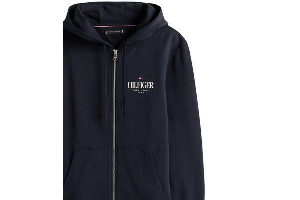 Men's Navy Blue Hilfiger Stacked Hooded Zip Th Tommy Hilfiger MW0MW39375-DW5