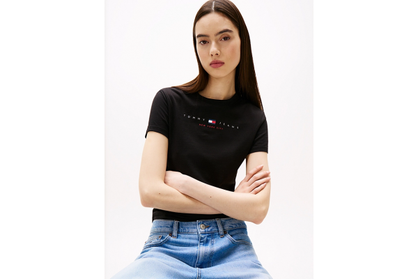 Women's Black Tjw Slim Tj Us Linear Ss Tee Tommy Jeans DW0DW21422-BDS