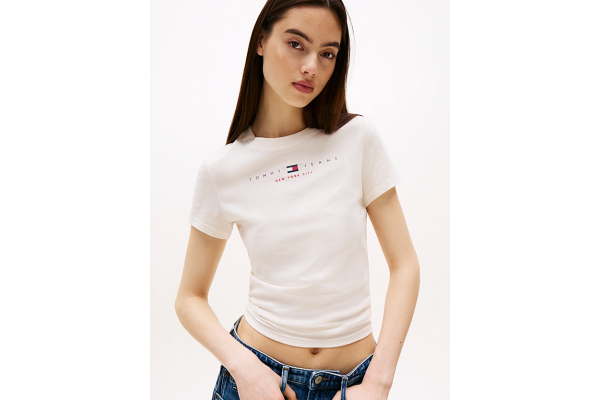 Women's Off White Tjw Slim Tj Us Linear Ss Tee Tommy Jeans DW0DW21422-YBH