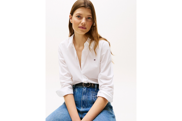 Women's White Nos Stretch Regular Ls Shirt Tommy Hilfiger WW0WW43577-03A