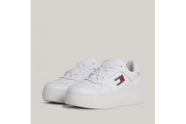 Γυναικεία Δερμάτινα Retro Basket Sneakers Λευκά Tommy Jeans EN0EN02506-YBS