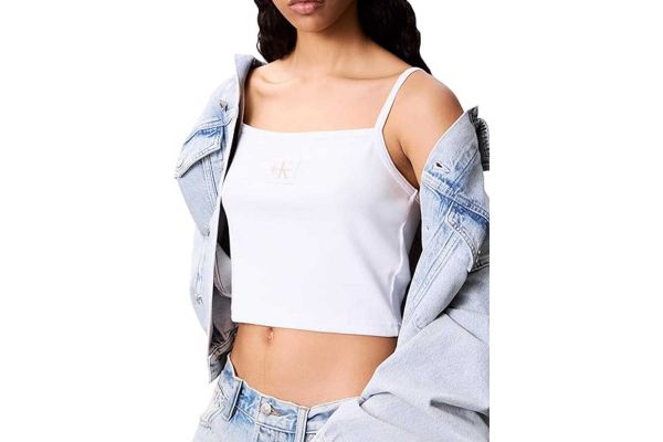 Women's White A- Woven Label Rib Cami Top Calvin Klein LV047C908G-YAA