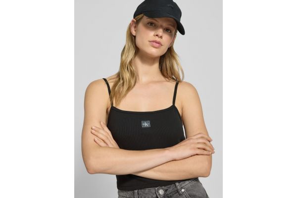 Women's Black A- Woven Label Rib Cami Top Calvin Klein LV047C908G-UB1