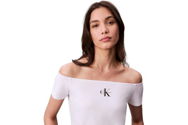 Women's White Mngrm Off Shldr Strt Top Calvin Klein LV047C203G-YAA