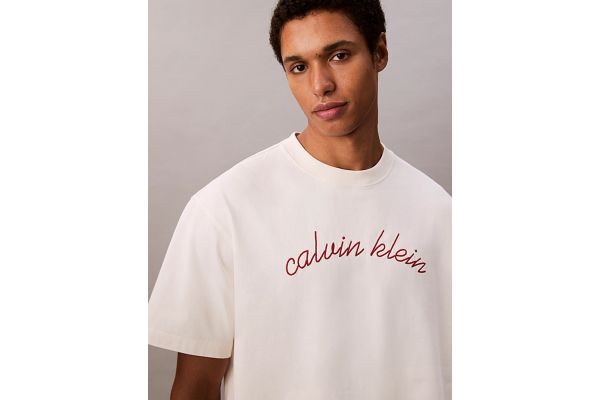 Men's White Ss Cntr Chn Sttch 16 T-shirt Calvin Klein LV04RC225G-YAS