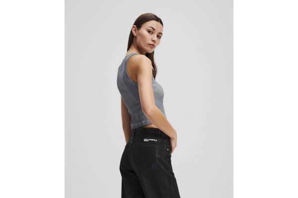 Women's Grey Klj Washed Ribbed Tank Top Karl Lagerfeld Jeans A3W17043-274 MONUMENT