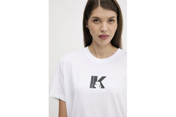 Women's White Klj Reg K Logo Tee Karl Lagerfeld Jeans A3W17094-100 WHITE