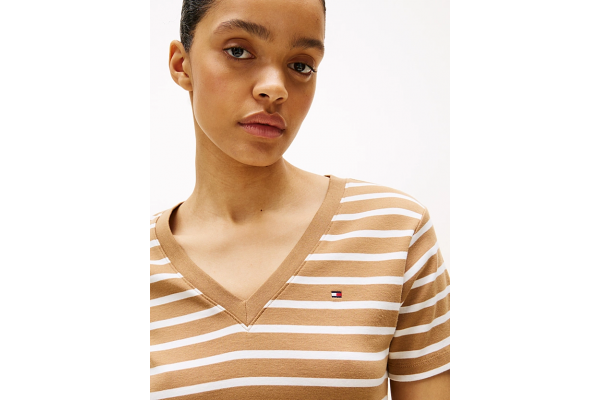 Women's Brown New Slim Cody V-Neck Ss Tommy Hilfiger WW0WW40584-0BN