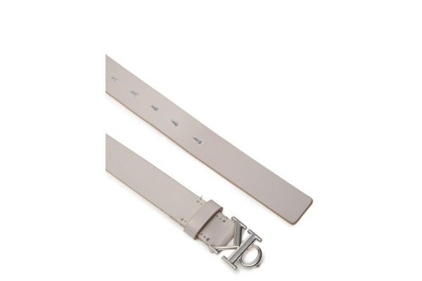 Women's Beige Leather Monogram Plaque Buckle 25mm Belt Calvin Klein LV04K7017G-RMU
