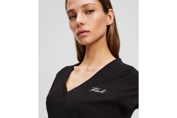 Γυναικείο Λινό T-shirt Μαύρο Karl Lagerfeld A3W17070-999 BLACK