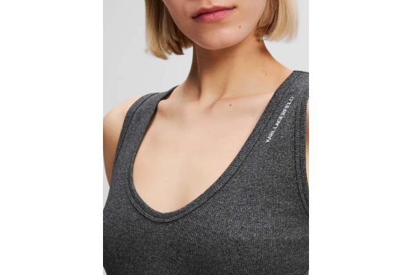 Women's Grey Ribbed V-Neck Tank Top Karl Lagerfeld A3W17117-255 GREY MELANGE