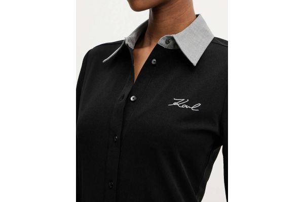 Women's Black Lslv Tailored Polo Shirt Karl Lagerfeld A3W17101-999 BLACK