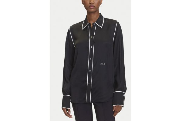 Women's Black Bw Contrast Piping Blouse Karl Lagerfeld A3W11012-999 BLACK