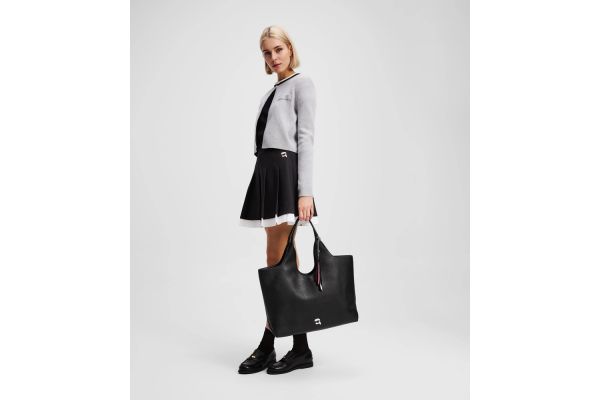 Women's Black Ikon Grainy Soft Lg Tote Bag Karl Lagerfeld A3W30096-999 BLACK