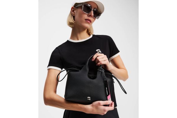 Women's Black Ikon Grainy Soft Sm Tote Bag Karl Lagerfeld A3W30098-999 BLACK