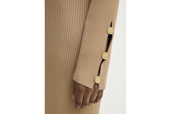 Women's Beige Elegant Lslv Knit Dress Karl Lagerfeld A3W13038-1LG NOUGAT