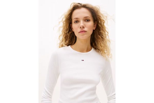 Women's White Tjw Slim Essential Rib Ls Tommy Jeans DW0DW17387-YBL