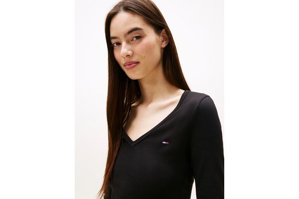 Women's Black Tjw Slim Essential Rib V Ls Tommy Jeans DW0DW17990-BDS