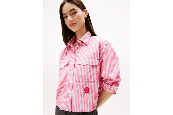 Γυναικείο Crop Ριγέ Πουκάμισο Ροζ Tommy Jeans DW0DW21453-XI5