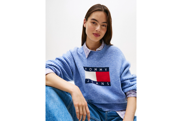 Women's Light Blue Tjw Melange Flag Sweater Rib Ext Tommy Jeans DW0DW21782-DZ1