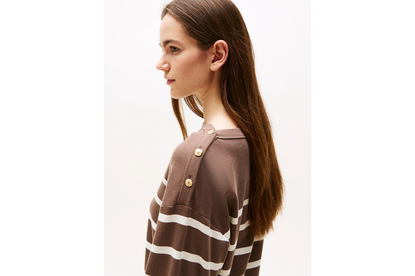 Women's Brown Lwk Gold Button Boat-Nk Ls Tee Tommy Hilfiger WW0WW45760-0BL