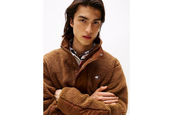 Men's Brown Tjm Essentl Mix Teddy Jacket Ext Tommy Jeans DM0DM22066-GVP Men's Brown Tjm Essentl Mix Teddy Jacket Ext Tommy Jeans DM0DM22066-GVP