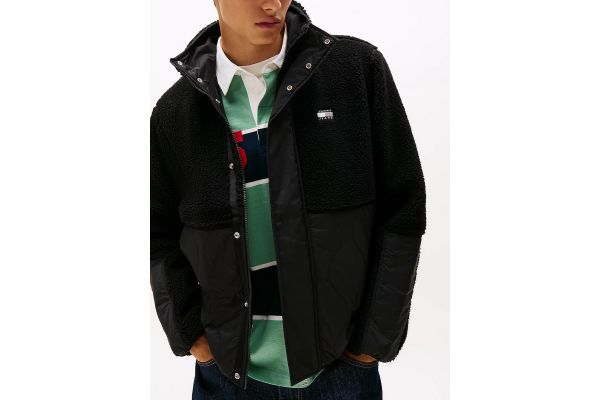 Men's Black Tjm Essentl Mix Teddy Jacket Ext Tommy Jeans DM0DM22066-BDS Men's Black Tjm Essentl Mix Teddy Jacket Ext Tommy Jeans DM0DM22066-BDS