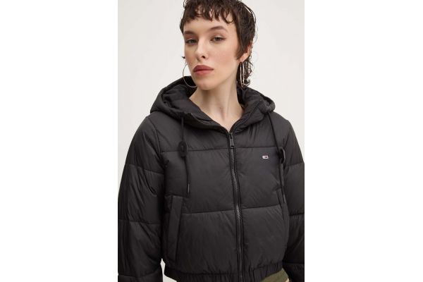 Women's Black Tjw Crp Hooded Puffer Jacket Tommy Jeans DW0DW18313-BDS