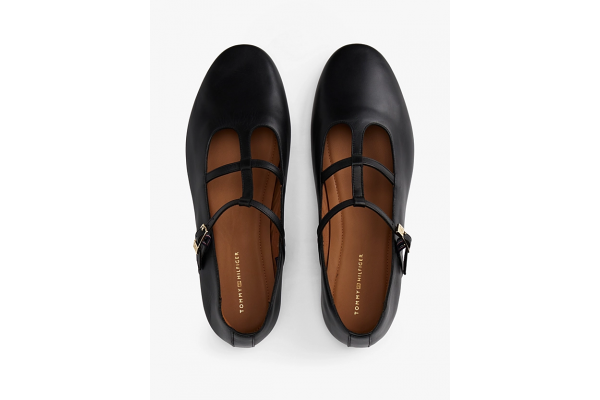 Women's Black Smooth Leather T-Bar Ballerina Tommy Hilfiger FW0FW09153-BDS
