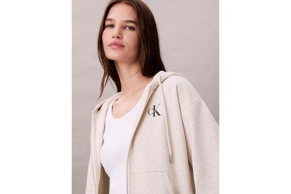 Women's Vanilla Heather Monologo French Terry Fz Bf Hood Calvin Klein LV047B270G-P4P
