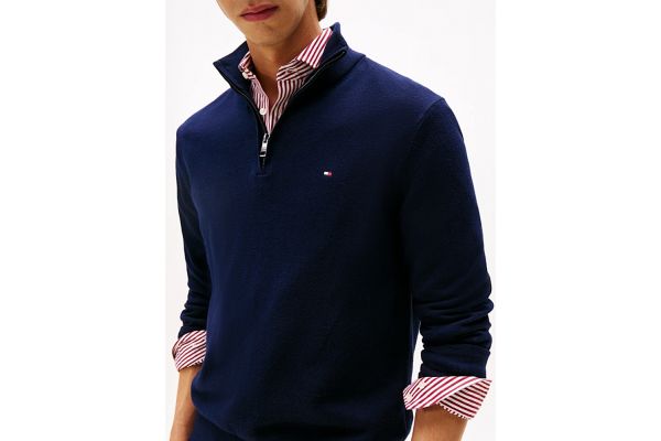 Men's Navy Blue Pima Org Ctn Cashmere Zip Mock Tommy Hilfiger MW0MW28049-DW5
