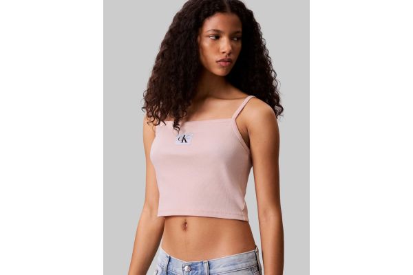 Women's Pink A- Woven Label Rib Cami Top Calvin Klein LV047C908G-VI7